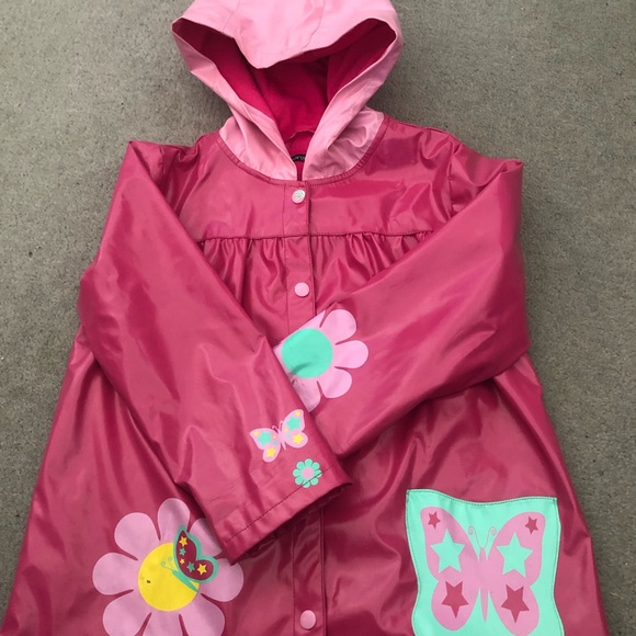 Adorable pink butterfly George girls vinyl rain jacket - Picture 1 of 5
